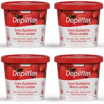 Kit 4 Cera Depilatória Micro-Ondas Depilflax Morango 100g