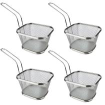 Kit 4 Cestas Aço Inox Com Alça Para Servir Frituras Porções Aperitivos Petiscos 10,5x9x6cm - Ke Home
