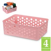 Kit 4 cestas organizadoras material de escritório maquiagem lavanderia quarto bebê armário cozinha - Usual Plastic