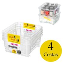 Kit 4 cestas pequenas organização empilhável multiuso cesta pequena gaveta armário guarda roupa