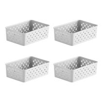 Kit 4 Cestas Rattan Organizadoras Brancas Para Armários Gavetas 19 X 13 X 6,5cm Kit 4 Cestas Rattan Organizadoras Brancas Para Armários Gavetas 19 X 13 X 6,5cm