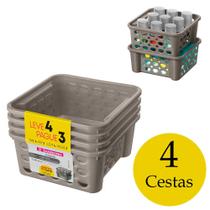 Kit 4 cestinhas empilháveis organizadora gaveta armário guarda roupa cesta pequena caixa infantil