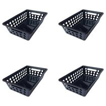 Kit 4 Cestinhos Organizador Multiuso Pequeno Vazado Com Alças Preto 29x19x8CM 3UD