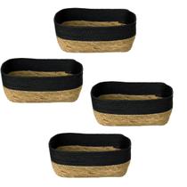 Kit 4 Cesto de Fibra Natural Multiuso 35x28x13cm det. preto
