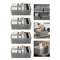 Kit 4 Cesto Flow Organizador Para Lavanderia 12 Litros Multiuso Chumbo Ou Kit 4 Cesto Flow Organizador Para Lavanderia 12 Litros Multiuso Chumbo Ou