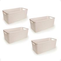 Kit 4 Cesto Juta Organizador Alongado Grande Decoração Branco 7,4L Kit 4 Cesto Juta Organizador Alongado Grande Decoração Branco 7,4L
