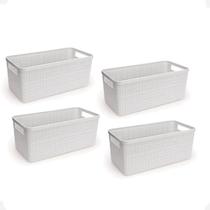 Kit 4 Cesto Juta Organizador Alongado Medio Decoração Branco 3,7L Kit 4 Cesto Juta Organizador Alongado Medio Decoração Branco 3,7L