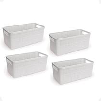 Kit 4 Cesto Juta Organizador Alongado Medio Decoração Branco Kit 4 Cesto Juta Organizador Alongado Medio Decoração Branco