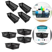 Kit 4 Cesto Multiuso Comprido Retangular E 4 Cesto Médio