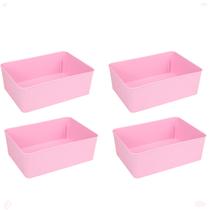 Kit 4 Cesto Multiuso Decorativo Rosa 19x13,5x6,5Cm Kit 4 Cesto Multiuso Decorativo Rosa 19x13,5x6,5Cm