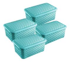 Kit 4 Cesto Multiuso Grande Retangular Organizador Azul Kit 4 Cesto Multiuso Grande Retangular Organizador Azul