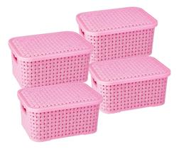 Kit 4 Cesto Multiuso Grande Retangular Organizador Rosa
