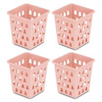 Kit 4 Cesto Organizador Quadrado Alto Multiuso 10,5 x 10,5 Branco Preto Transparente Rosa
