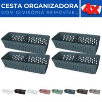 Kit 4 Cesto Organizador Rattan c/ Divisória Removível 23x8