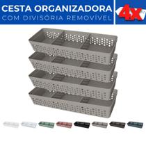 Kit 4 Cesto Organizador Rattan c/ Divisória Removível 34x11