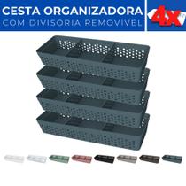 Kit 4 Cesto Organizador Rattan c/ Divisória Removível 34x11