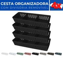 Kit 4 Cesto Organizador Rattan c/ Divisória Removível 34x11