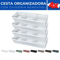 Kit 4 Cesto Organizador Rattan c/ Divisória Removível 34x11