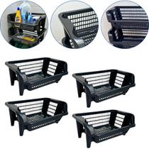 Kit 4 Cesto Plástico Expositor Empilhável Preto 16 Litros