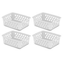 Kit 4 Cestos 20x15,5x6,5 Médio Organizador de Geladeira Brancos Pretos Rosa Transparente