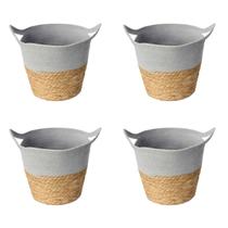 Kit 4 Cestos De Fibra Natural E Algodao C/alca 33x28cm Cinza Kit 4 Cestos De Fibra Natural E Algodao C/alca 33x28cm Cinza