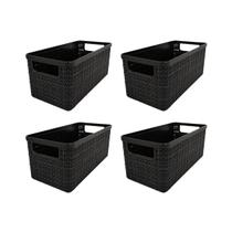 Kit 4 Cestos Juta Alongado Pequeno Cor Preto