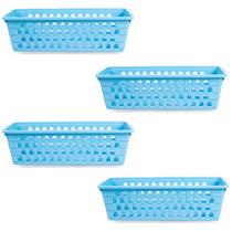 Kit 4 Cestos Multiuso Comprido Retangular Azul 28x11x8 Cm 123Organizei