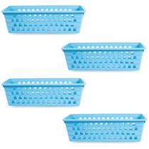 Kit 4 Cestos Multiuso Comprido Retangular Azul 28x11x8 Cm 123Organizei
