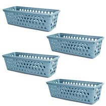 Kit 4 Cestos Multiuso Comprido Retangular Cinza 28x11x8 Cm 123Organizei