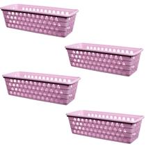 Kit 4 Cestos Multiuso Comprido Retangular Rosa 28x11x8 Cm 123Organizei