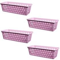 Kit 4 Cestos Multiuso Comprido Retangular Rosa 28x11x8 Cm 123Organizei