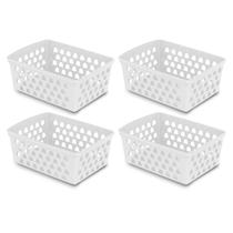 Kit 4 Cestos Multiuso Extra Grande Retangular 29x20x11 Preto Branco Rosa Transparente