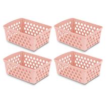 Kit 4 Cestos Multiuso Extra Grande Retangular 29x20x11 Preto Branco Rosa Transparente