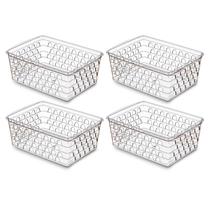 Kit 4 Cestos Multiuso Extra Grande Retangular 29x20x11 Preto Branco Rosa Transparente