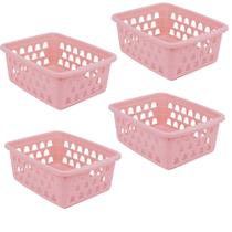 Kit 4 Cestos Multiuso Médio Rosa 20X6,5X15Cm Pp 1032 Uninjet