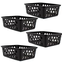 Kit 4 Cestos Multiuso Organizador Médio Preto 20x15,5x6,5Cm