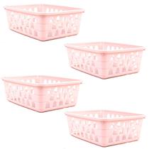 Kit 4 Cestos Multiuso Organizador Médio Rosa 20x15,5x6,5Cm