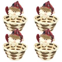 Kit 4 Cestos Natalino Palha Decorado Papai Noel Pelúcia 15cm - Master Christmas