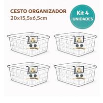 Kit 4 Cestos Organizador Multiuso 20x15,5x6,5cm Decorativo Resistente -