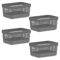 Kit 4 Cestos Organizador Ou Grid Cinza 2,5 Litros