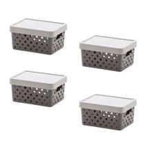 Kit 4 Cestos Organizador Quadratta 19x14x10 Cinza Paramount