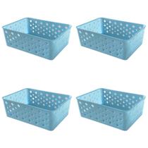 Kit 4 Cestos Organizadores Azul Multiuso Médio Empilhável Gaveta Armário Lavanderia 19x14x6,5 Kit 4 Cestos Organizadores Azul Multiuso Médio Empilhável Gaveta Armário Lavanderia 19x14x6,5