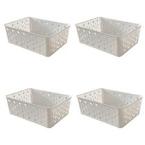 Kit 4 Cestos Organizadores Branco Multiuso Médio Empilhável Kit 4 Cestos Organizadores Branco Multiuso Médio Empilhável