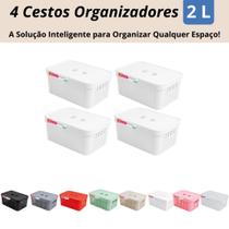 Kit 4 Cestos Organizadores c/Tampa Rattan 2 litros Multiuso Ideal para armário e gavetas LP HOUSE