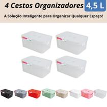 Kit 4 Cestos Organizadores c/Tampa Rattan 4,5 litros Multiuso Ideal para armário e gavetas LP HOUSE