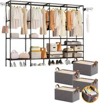 Kit 4 Cestos Organizadores Caixa Dobrável Multiuso + Arara Cabideiro 4 Colunas de Roupas 10 Prateleiras Prova D'Água Kit 4 Cestos Organizadores Caixa Dobrável Multiuso + Arara Cabideiro 4 Colunas de Roupas 10 Prateleiras Prova D'Água