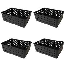 Kit 4 Cestos Organizadores Preto Multiuso Médio Empilhável Gaveta Armário Lavanderia 19x14x6,5 Kit 4 Cestos Organizadores Preto Multiuso Médio Empilhável Gaveta Armário Lavanderia 19x14x6,5