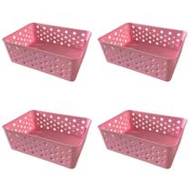 Kit 4 Cestos Organizadores Rosa Multiuso Médio Empilhável Gaveta Armário Lavanderia 19x14x6,5 Kit 4 Cestos Organizadores Rosa Multiuso Médio Empilhável Gaveta Armário Lavanderia 19x14x6,5