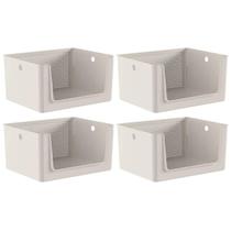 Kit 4 Cestos Organizadores Telado Abertura Frontal 16L Bege Flow Banheiro Lavanderia