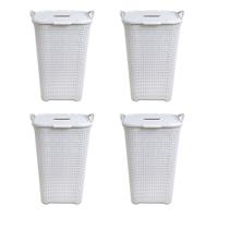Kit 4 Cestos Rattan Grande C/ Tampa Basculada Branco-Arqplast Kit 4 Cestos Rattan Grande C/ Tampa Basculada Branco-Arqplast